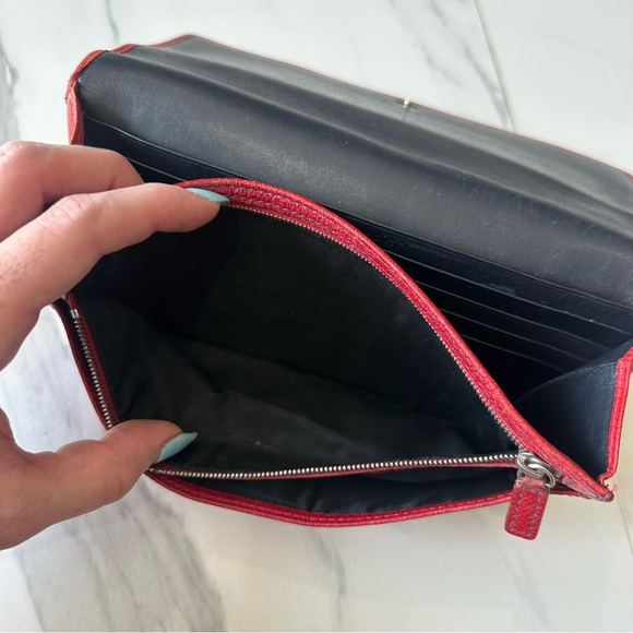 Vintage Coach Red Pebbled Leather Organizer Wallet Clutch Silver Hardware - Picture 6 of 16
